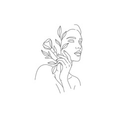 Line Art Portrait of Woman with Flower