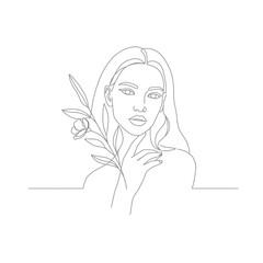 Minimal Line Art Portrait of Woman with Flower