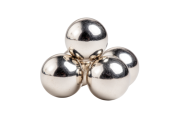 Four polished silver spheres arranged in a  triangular pyramid