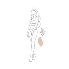 Minimalist Line Art Drawing of a Woman in Beige and Grey