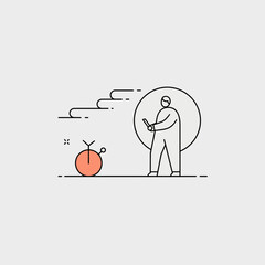 Minimalist Line Art Illustration of Person with Orange Device