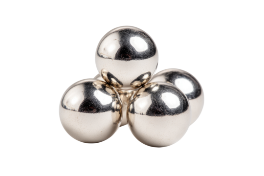 Four polished silver spheres arranged in a  triangular pyramid