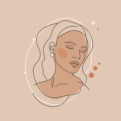 Minimalist Line Art Portrait of a Woman with Soft Neutral Colors