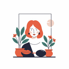 Minimalist Portrait of a Redhead Woman with Houseplants