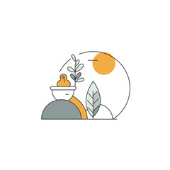 Minimalist Person Profile Illustration with Plants and Sun