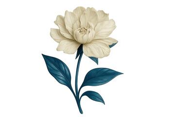 Obraz premium White peony flower blooming with teal leaves on a transparent background, perfect for designs related to nature, beauty, and spring