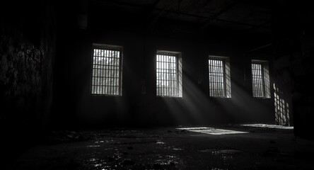 Interior with Light Beams, Grunge, Abandoned Building