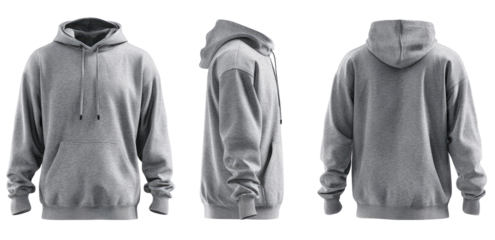 Gray hoodie, three-view mockup (3)