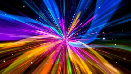 Obraz premium Vibrant explosion of colorful light trails in a dark abstract background