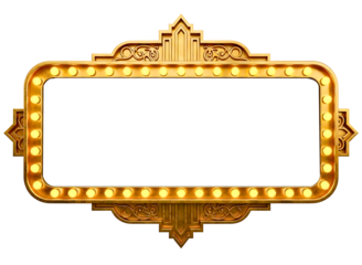 Ornate marquee frame with light bulbs isolated on transparent background