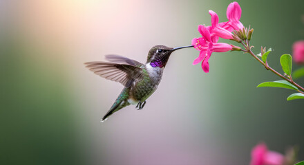 Naklejka premium Hummingbird feeding on flower