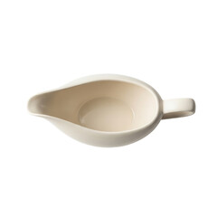 Cream Ceramic Sauceboat Isolated on Transparent Background Top View Elegant Serving Bowl