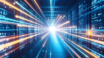 Futuristic data center tunnel with digital stream, advanced technology connection - Powered by Adobe