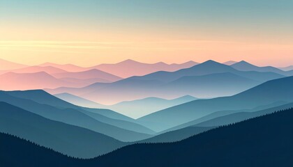 Obraz premium Mountain silhouette at dawn layered horizon in pastel gradien