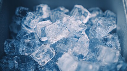 Obraz premium Crisp, clear ice cubes shimmering with refreshing coolness, perfect for chilling beverages and creating invigorating drinks.