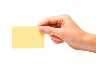 Obraz premium Hand holding a yellow sticky note isolated on transparent background