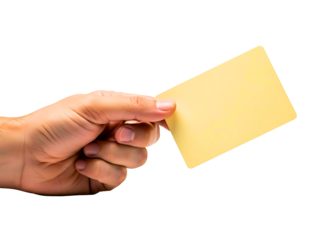 Hand holding a yellow sticky note isolated on transparent background