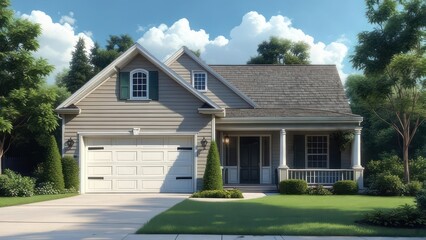 Suburban house under sunny sky