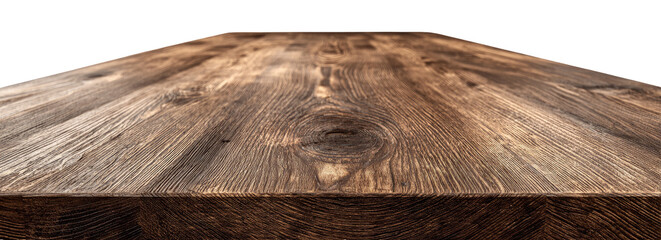 Close-up view of a rustic wooden surface. Natural wood grain patterns and tones are visible