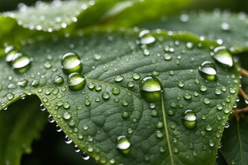 Dew Drops on Leaf Macro