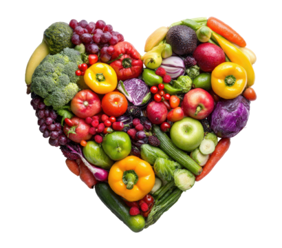 Heart-shaped arrangement of colorful fruits and vegetables (5)