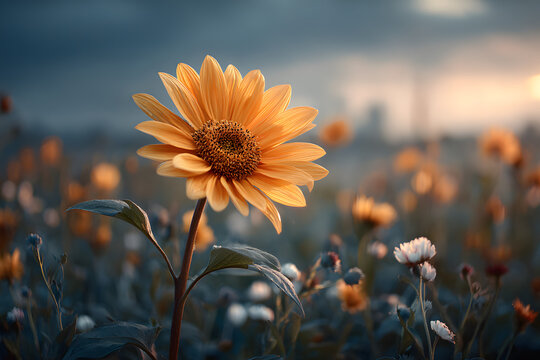 Inspirational saying A brighter tomorrow is possibleFeaturing a blooming sunflwer in a field Symbol of hpe and faith