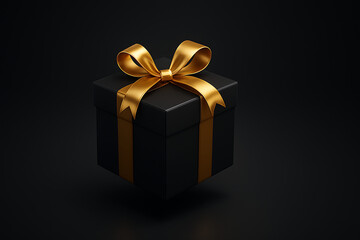Obraz premium Luxury Black & Gold 3D Gift Box Floating on Dark Background – Perfect for Christmas, Black Friday, Exclusive Sales, Premium Branding, and Elegant Product Promotions
