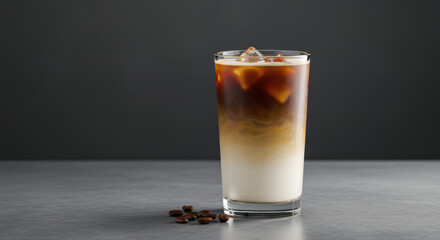 Iced coffee in glass with milk layer