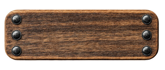 Dark wood rectangular plaque with metal rivets