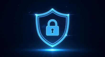 Cybersecurity concept with a glowing shield and padlock, symbolizing data protection, online safety, and the importance of digital security measures