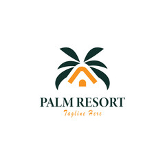 Palm House Resort Logo Template. Vector illustration. Creative minimalist design template. Corporate business identity symbol.