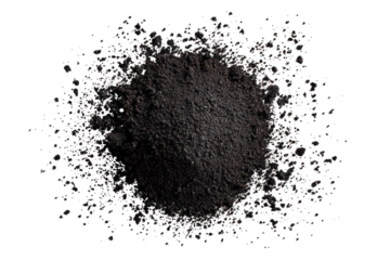 A dark, central mass of granular material, surrounded by a cloud of smaller, colorful particles