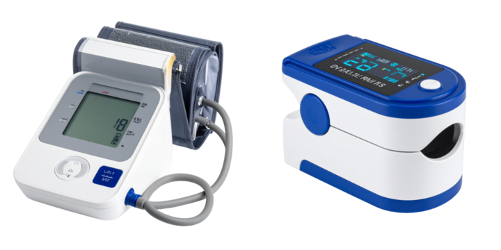 Digital Blood Pressure Monitor And Pulse Oximeter Devices Isolated On Transparent Background