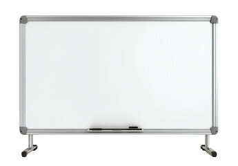 Blank whiteboard, rectangular, with a metal frame and stands