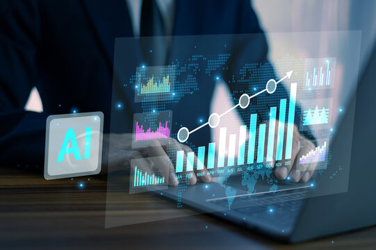 Businessman uses AI technology in logistic management to optimize delivery routes and reduce transportation costs for global supply chains