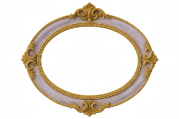 Oval baroque golden frame featuring intricate carvings and transparent background, ideal for adding a touch of elegance and sophistication