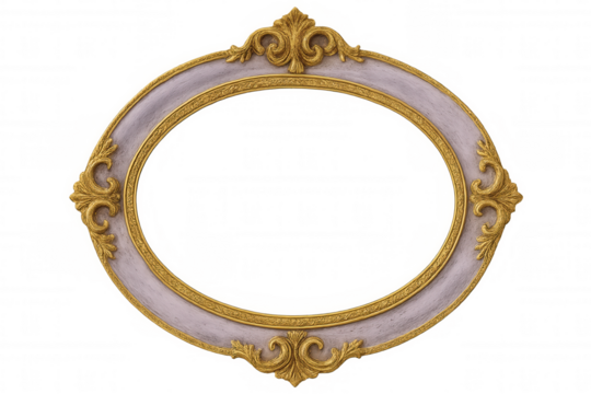 Oval baroque golden frame featuring intricate carvings and transparent background, ideal for adding a touch of elegance and sophistication
