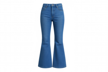 Studio shot of blue flare jeans isolated on transparent background, perfect for fashion or retail projects