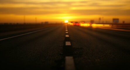 Fototapeta premium Sunset Highway Road Trip Golden Hour Asphalt Journey Driving Travel