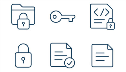 Secure Document & Digital Access Icon Set – Encrypted Files, Verified Folders & Authentication Symbols in Minimal Dark Blue Vector