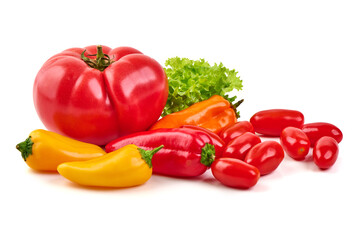 Tomato Peppers Lettuce, isolated on white background