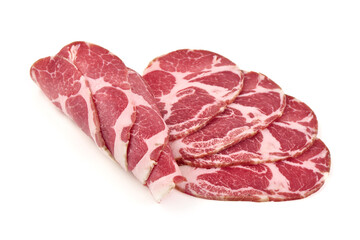 Capocollo Slices Stacked, isolated on white background