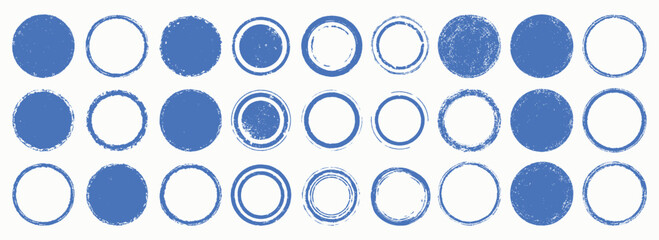 Grunge Circle Stamp Vector Set. Hand-Drawn Round Shapes and Textured Strokes Design