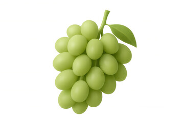 Green grapes cluster hanging with attached leaf, rendered in 3d against transparent backdrop