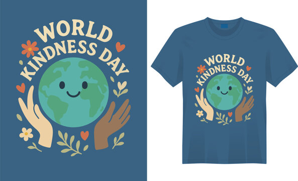 World Kindness Day t-shirt design featuring uplifting quotes, heart and hand symbols, and bright, cheerful colors to spread positivity, compassion, and unity everywhere.