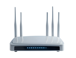 A sleek, modern Wi-Fi router with multiple antennas for enhanced connectivity and speed, ideal for homes and offices.