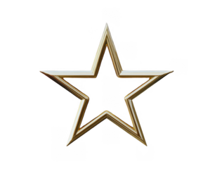 Golden metallic star shape with hollow center isolated on black background with shiny edges