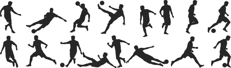 Silhouettes of Soccer Players in Action on White Background football sport