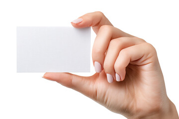 Obraz premium A woman's hand holds a blank white business card