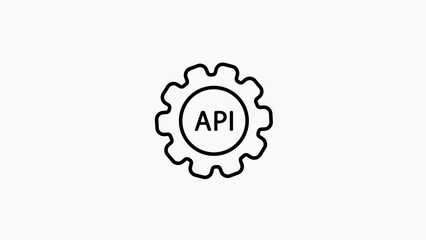 Obraz premium Black Outline Icon of API Gear Symbol on White Background application programming interface cogwheel